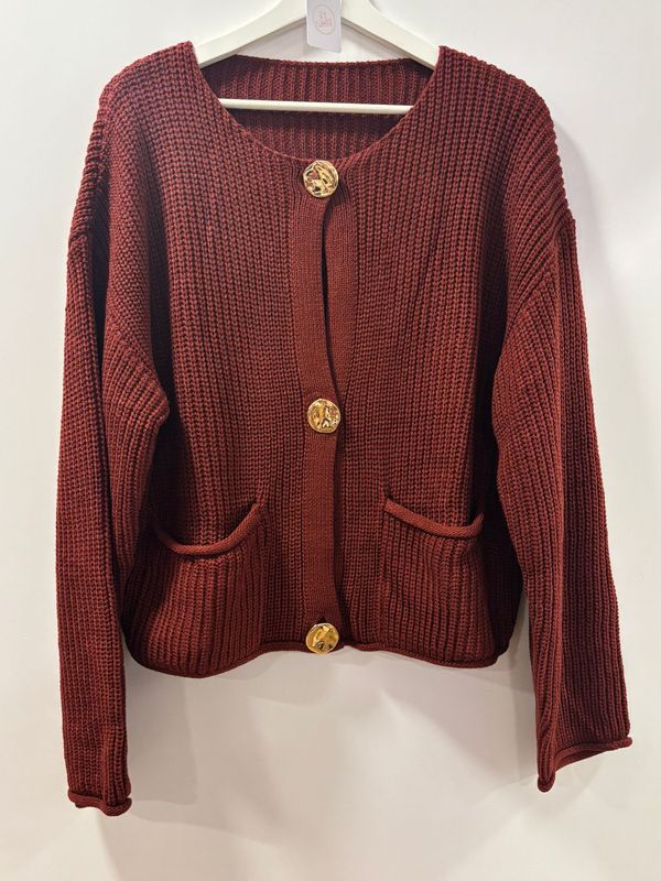 Dames casual cardigan met lange Mouwen - Gouden knoopsluiting.