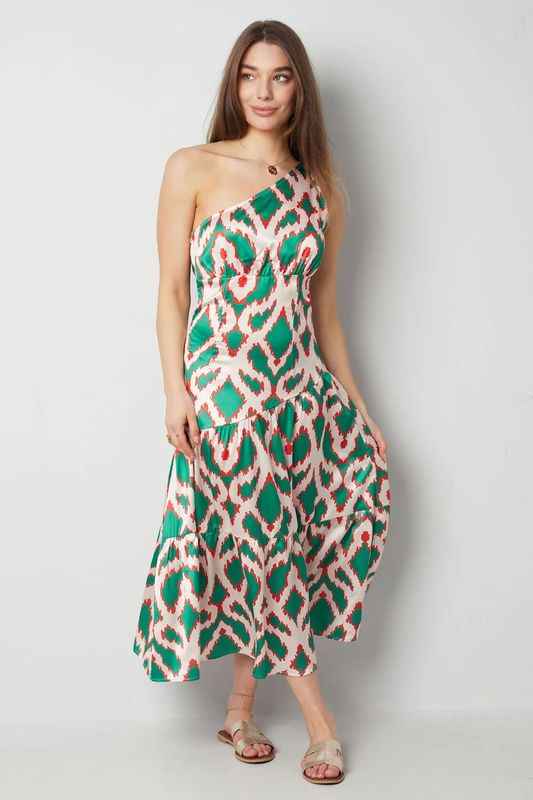 Polyester Vrouwen Maxi Jurk Eén-Schouder Geometrisch Print.