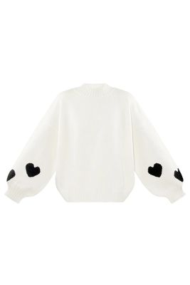 Gebreide Wolmix Vrouwen Oversized Trui Hart Appliqué Ontwerp.