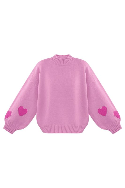 Gebreide Wolmix Vrouwen Oversized Trui Hart Appliqué Ontwerp.