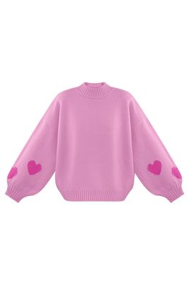 Gebreide Wolmix Vrouwen Oversized Trui Hart Appliqué Ontwerp.