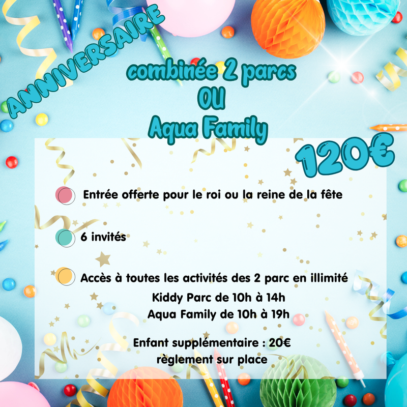 Formule anniversaire combinée 2 parcs ou Aqua Family