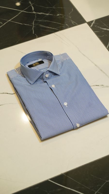 CAMICIA SLIM RIGA AZZURRA