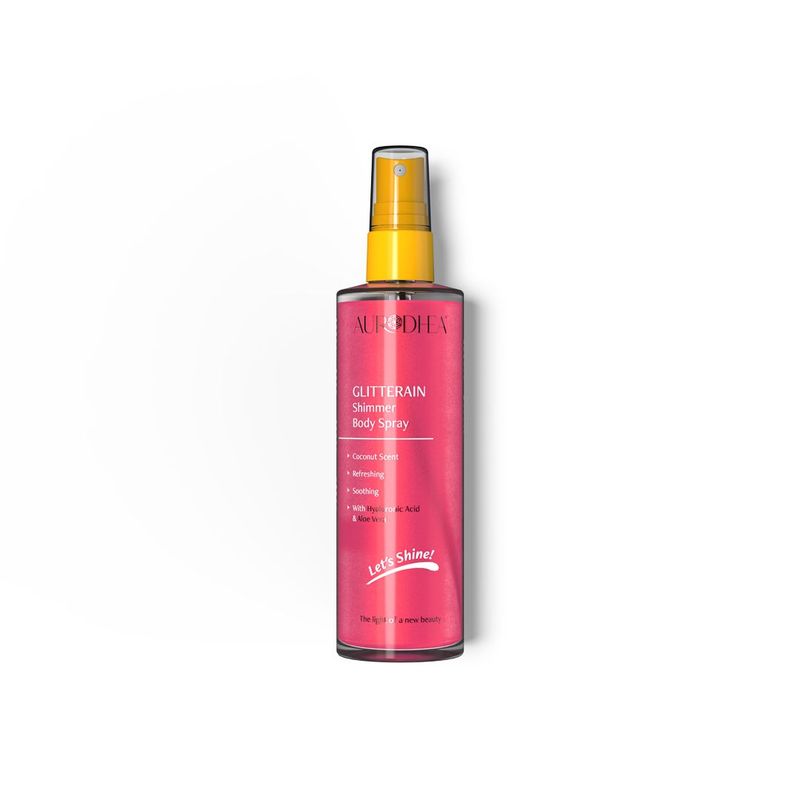 GLITTERAIN – Pink Shimmer Body Spray (Duft: Kokos) - 150 ml Angereichert mit Hyaluronsäure & Aloe Vera