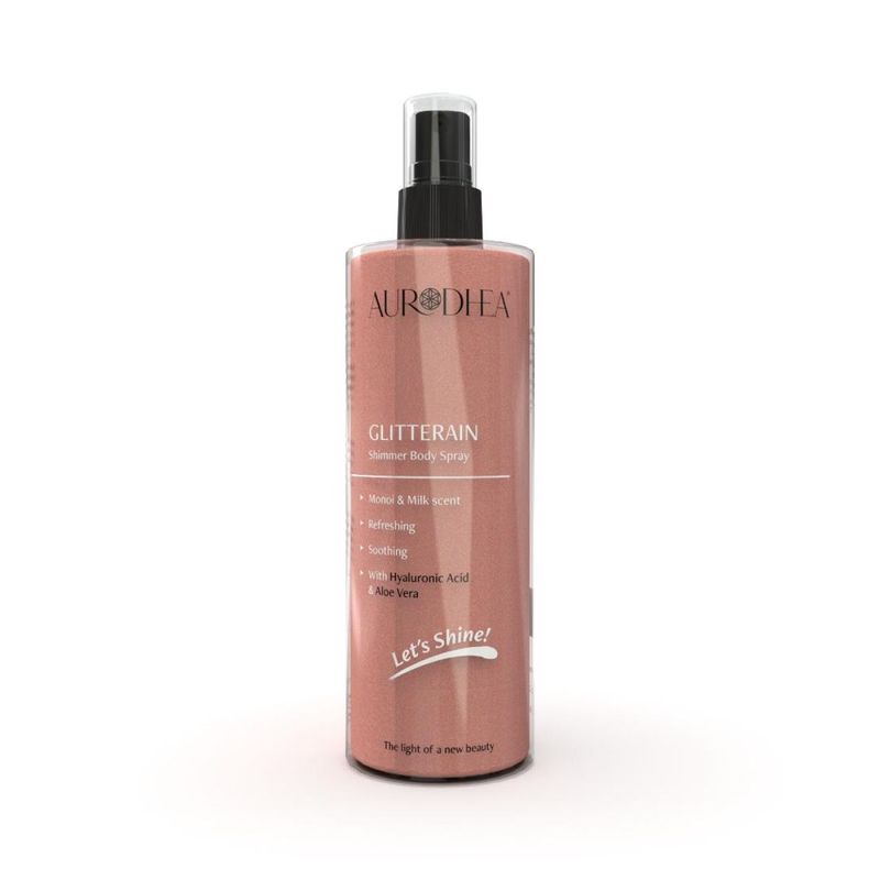 GLITTERAIN – Golden Shimmer Body Spray (Mit dem Duft nach Monoi & Milch) - 150 ml Angereichert mit Hyaluronsäure & Aloe Vera