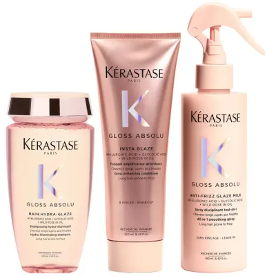 Kérastase Gloss Absolu Shampoo, Conditioner and Treatment Spray Trio, with Glycolic Acid, Hyaluronic Acid and Wild Rose