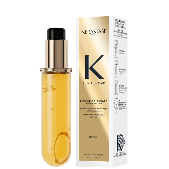 Kérastase Elixir Ultime Hair Oil L&#39;Huile Originale Refill Capsule, For All Hair Types with Argan Oil &amp; Heat Protection 75ml
