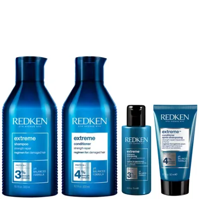 Redken Extreme Shampoo and Conditioner 300ml with Mini Shampoo 75ml and Conditioner 50ml Damaged Hair Bundle (Worth £55.01)