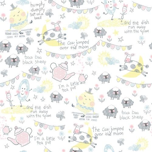 A E Nathan Comfy Flannel - Nursery Rhymes - White