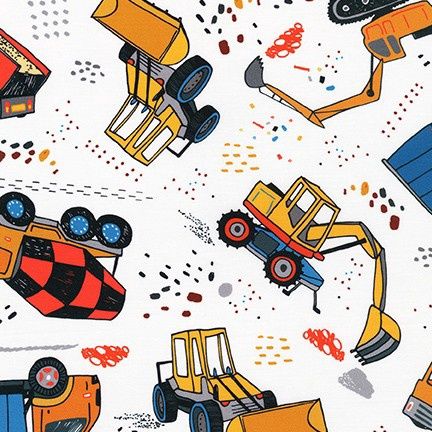 Robert Kaufman - Build Bang Boom - White Vehicles Large