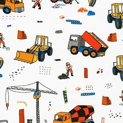 Robert Kaufman - Build Bang Boom - White Vehicles