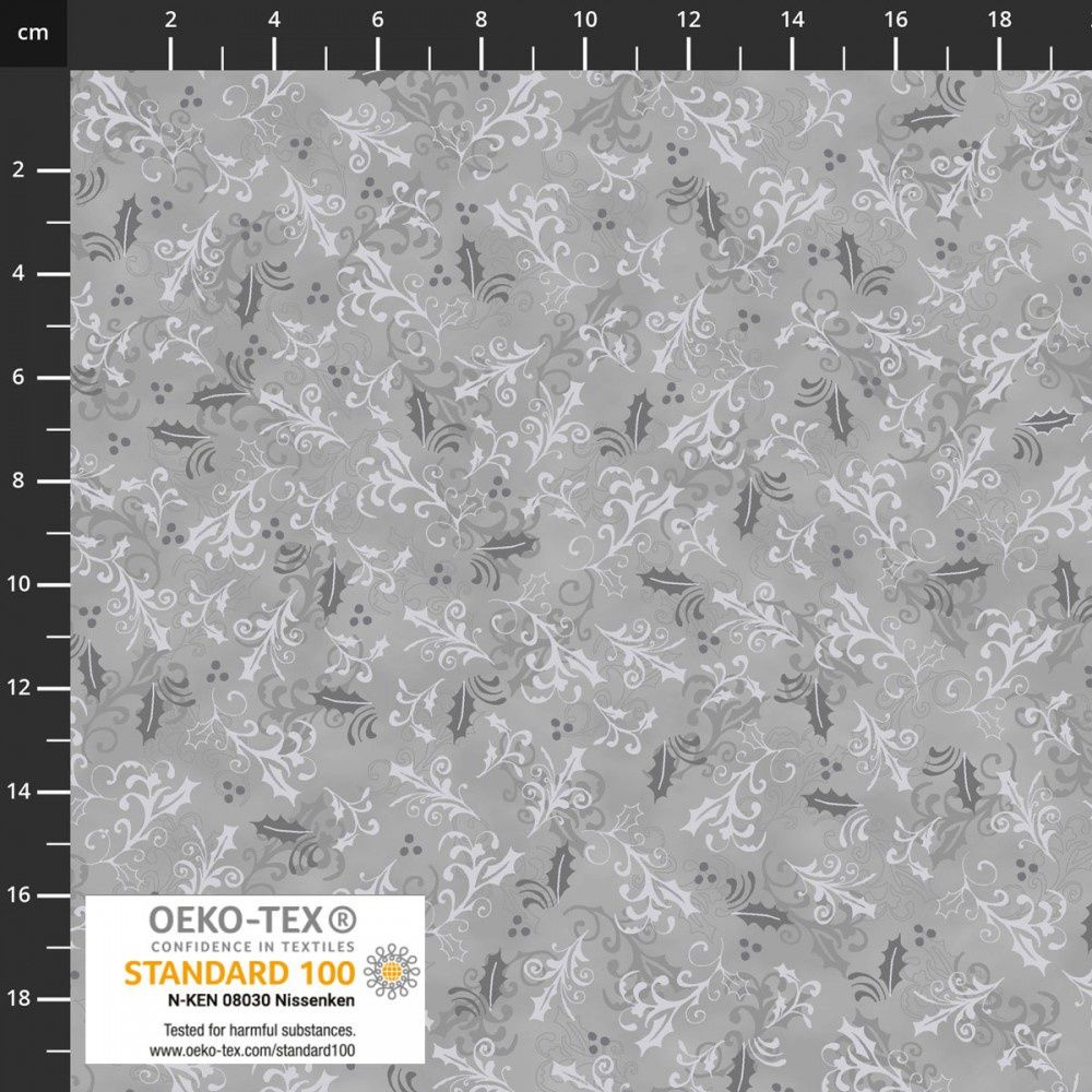 Stof - Christmas Holly - GREY/SILVER