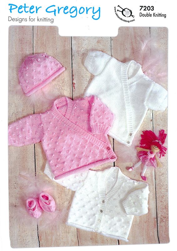 Peter Gregory 7203 Wrap Cardigan, Beanie and Booties.