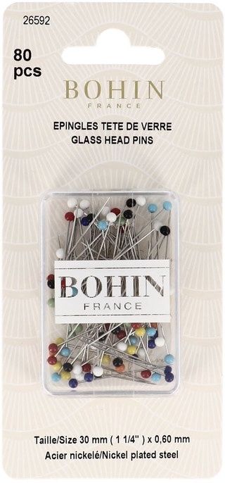 Bohin France Glass headed Pins, Size: 80pk