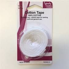 Cotton tape, Color: White, Size: 6mm