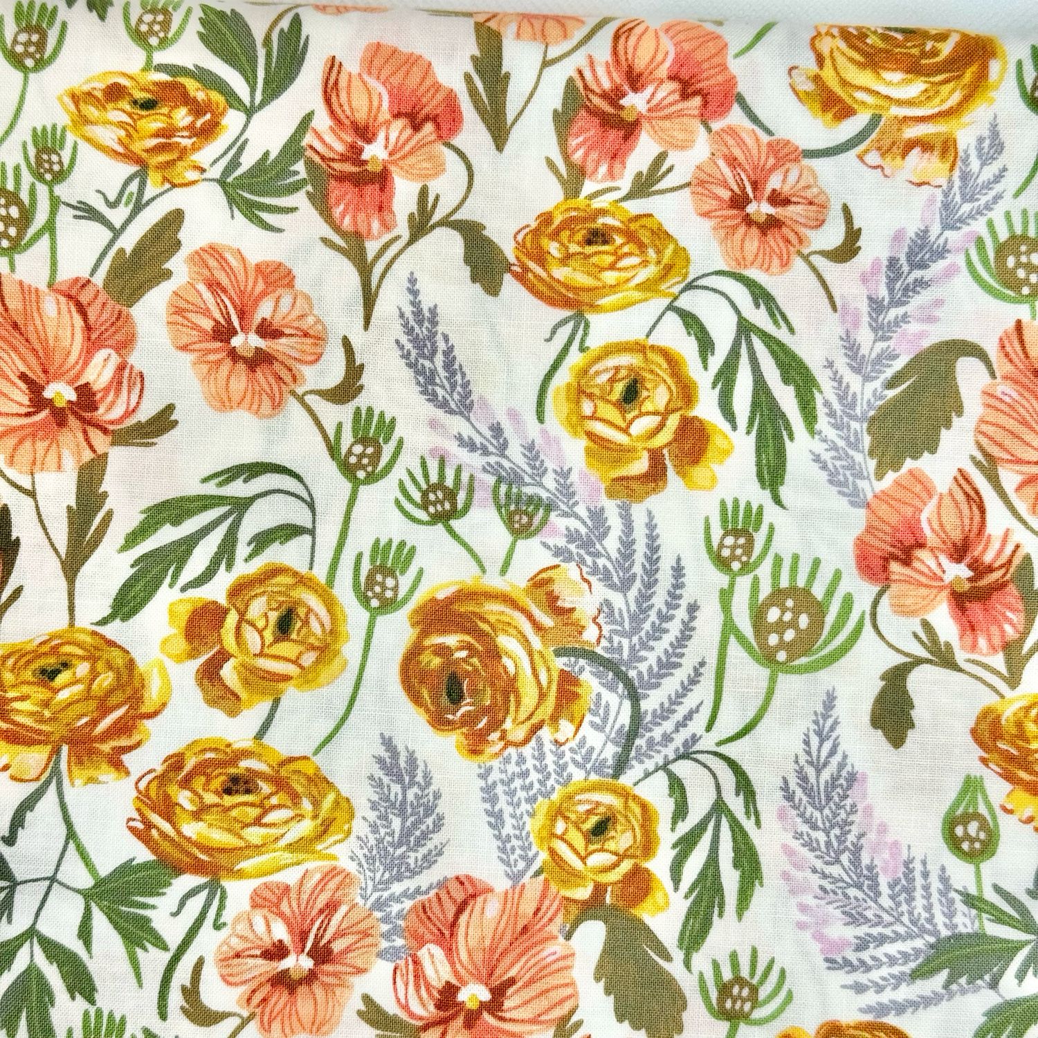 Dear Stella - White Fabric with autumn coloured flowers