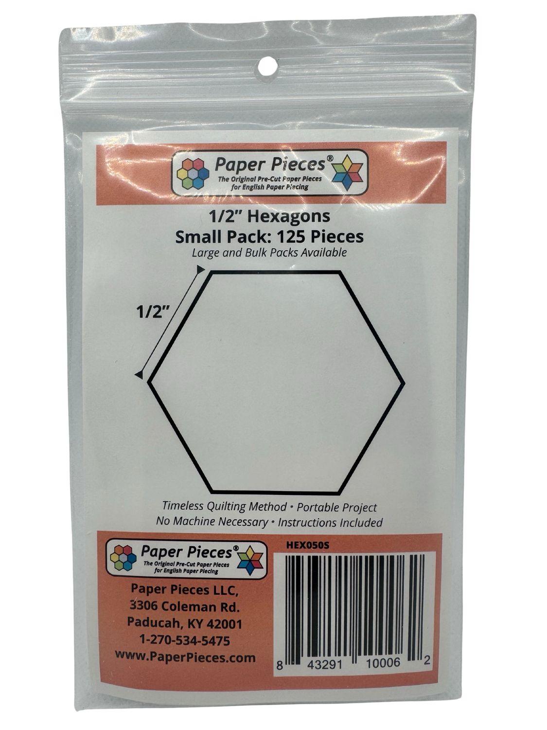 Paper Pieces - Hexagon, Size: Hexagon 1/2&quot; (125pcs)