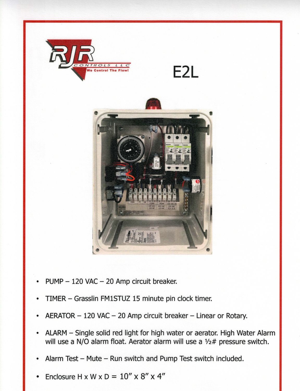 Aerobic Control with Clock Timer and Aerator. One Red Light for both alarms.