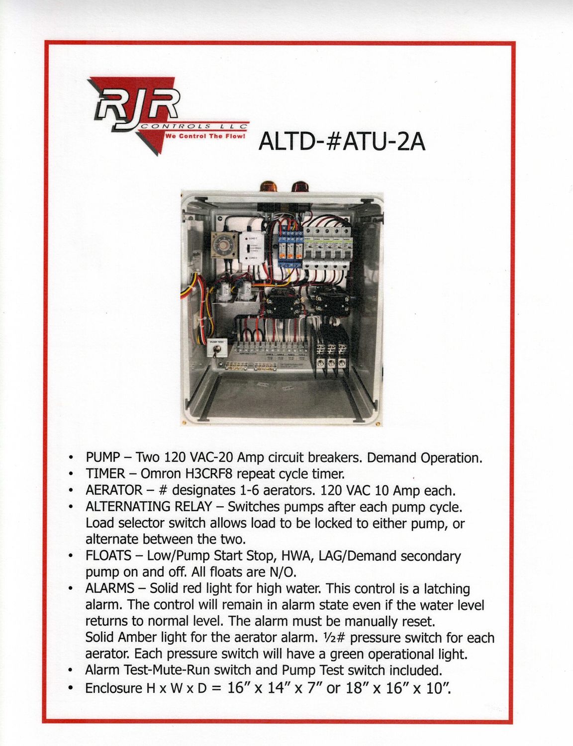120 VAC Duplex Liftstation - 1 Aerator with Dosing Timer and Latching HWA