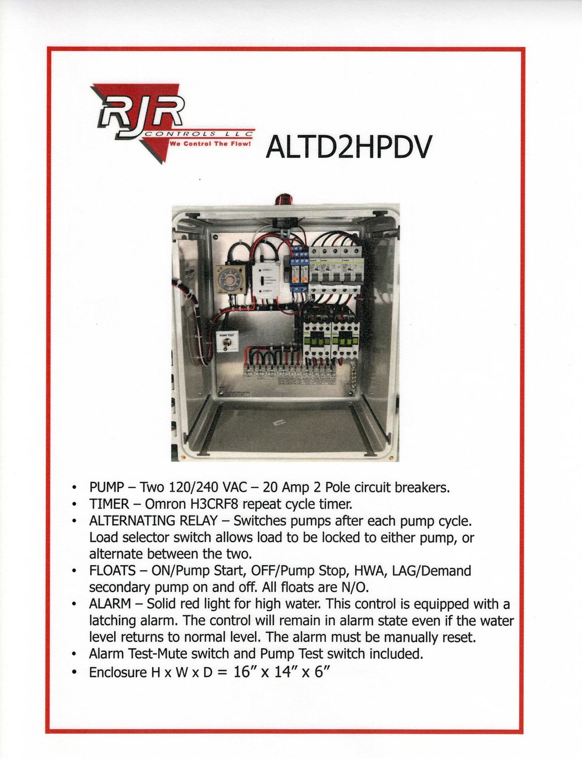 240/120 VAC Duplex Liftstation with Dosing Timer and Latching HWA