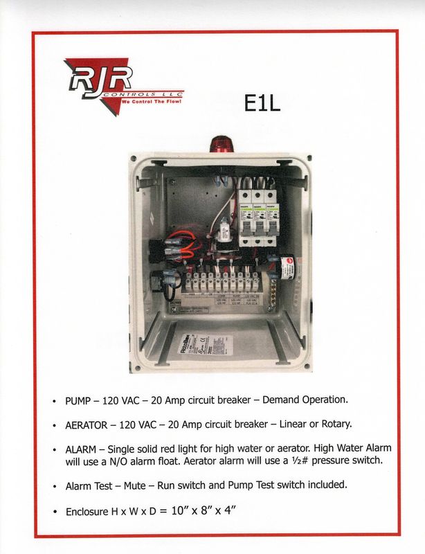 Aerobic Control with Demand Pump and Aerator. One Red Light for both alarms.