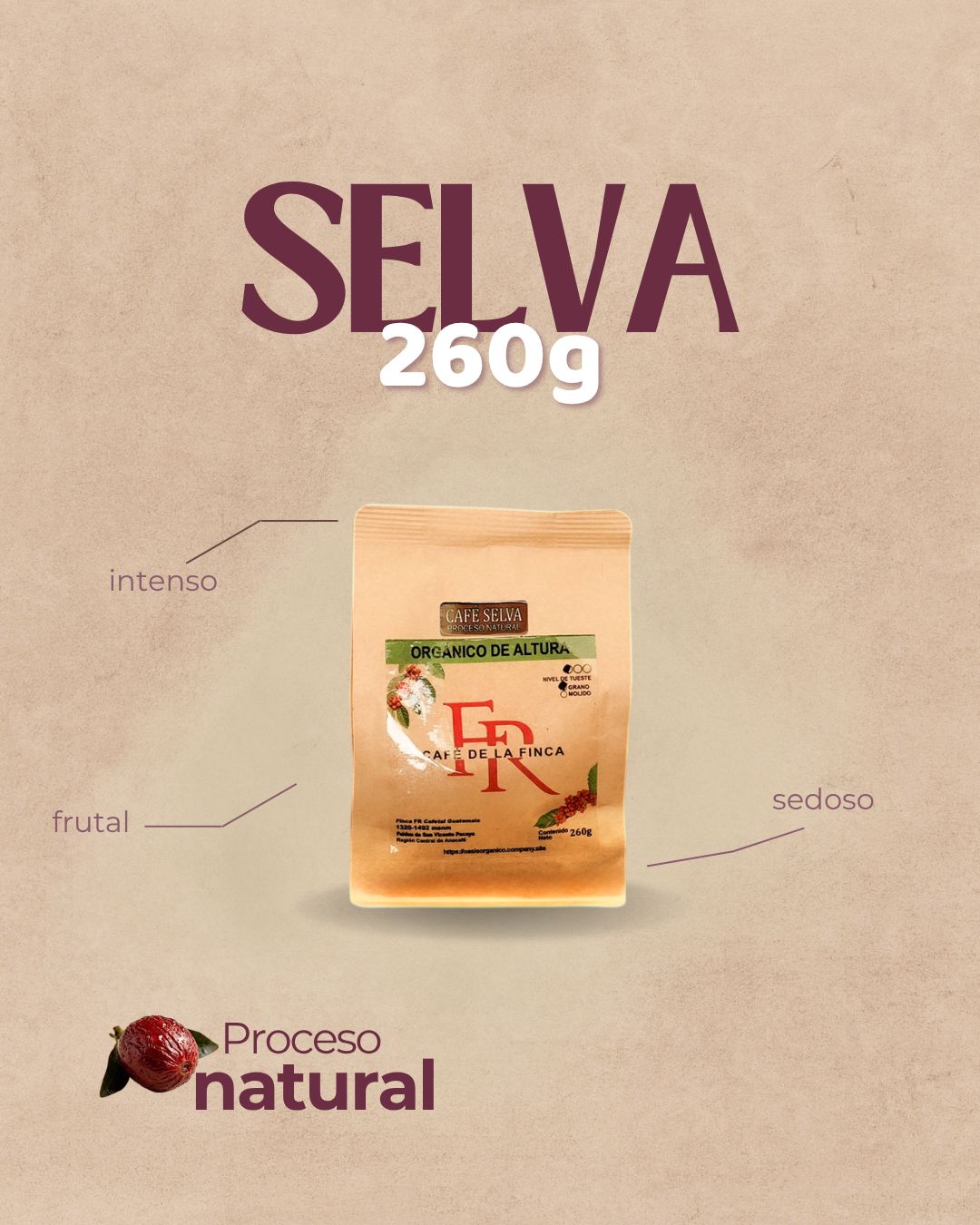 SELVA 260gr - Café Orgánico de Proceso Natural Artesanal