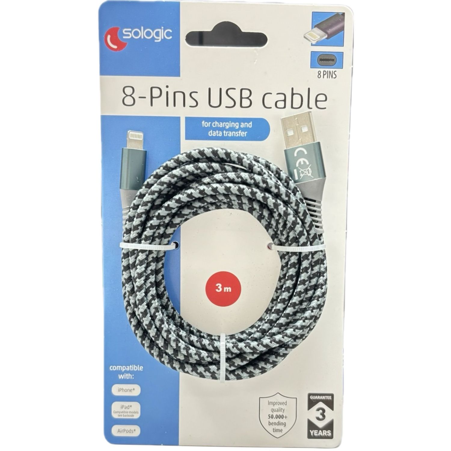 8-Pins USB Kabel 3m