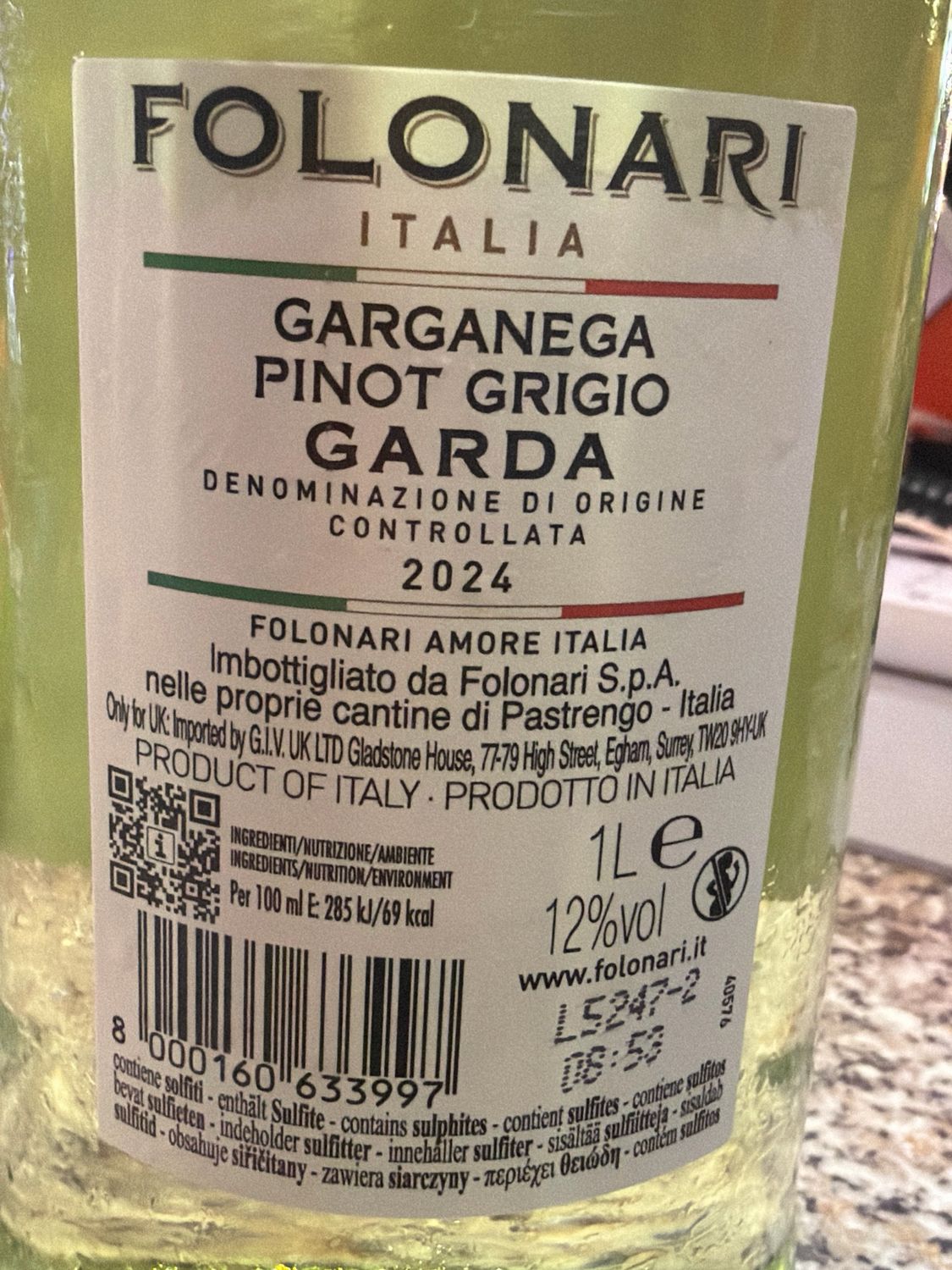 Folonari Weißwein Pinot Grigio trocken 1l Alc. 12%