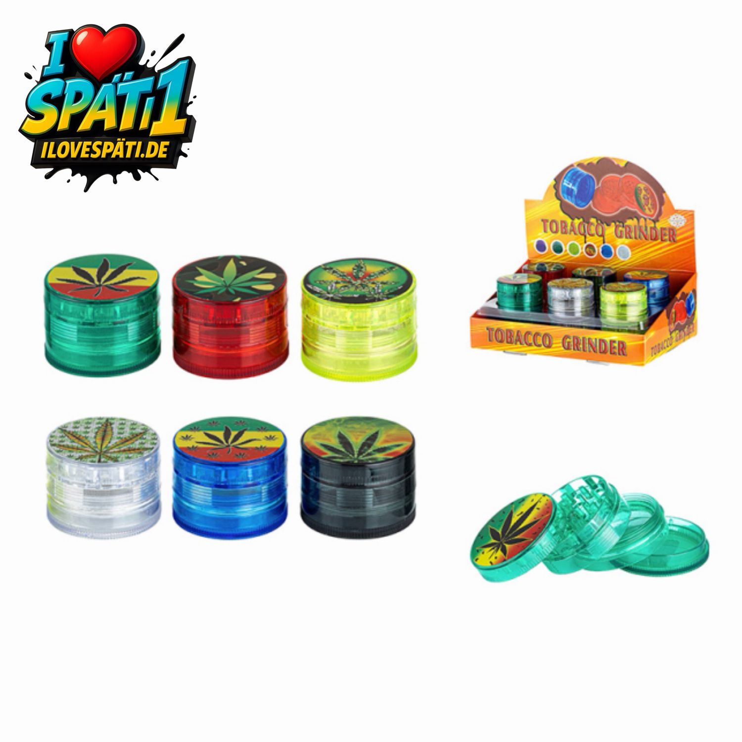 JUMBO Grinder 2-teilig aus Kunststoff – Farben & Motive JUMBO Grinder 2-teilig aus Kunststoff – Farben & Motive