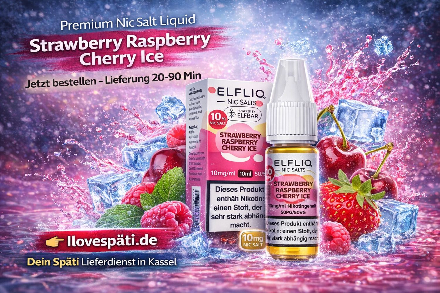 ELFLIQ Strawberry Raspberry Cherry Ice (10mg) – Nic Salt Liquid 10ml
