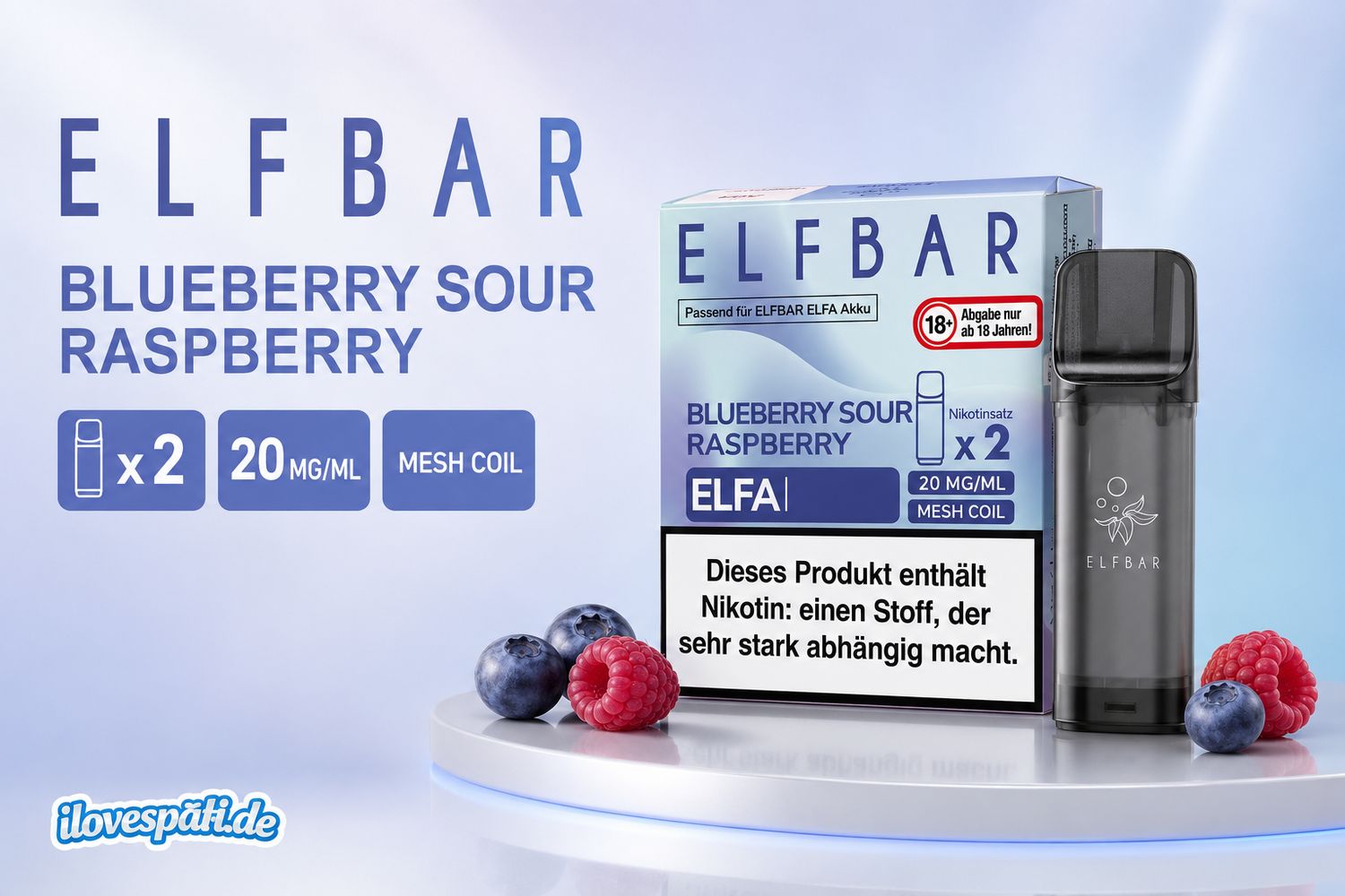 Elfbar ELFA Prefilled Pod – Blueberry Sour Raspberry, 20 mg/ml Nikotin, 2er Pack
