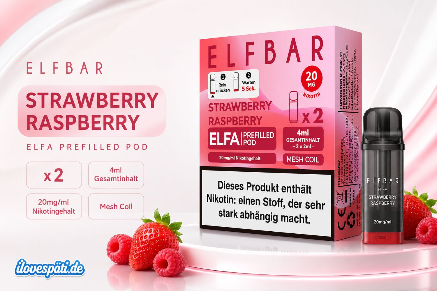 Elf Bar ELFA Prefilled Pod Strawberry Raspberry 2er Pack (4ml)