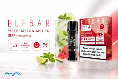 Elfbar ELFA Prefilled Pod – Watermelon Mojito, 20 mg Nikotin, 2er Pack