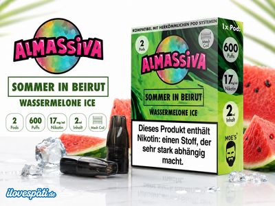 ALMASSIVA Sommer in Beirut Prefilled Pod Wassermelone Ice 2 Pods 2 ml 17 mg/ml Nikotin