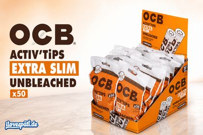 OCB Activ'Tips Extra Slim Unbleached – Aktivkohlefilter 6 mm, 50 Stück