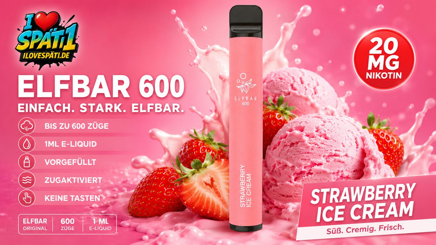 Elf Bar 600 Strawberry Ice Cream 20mg