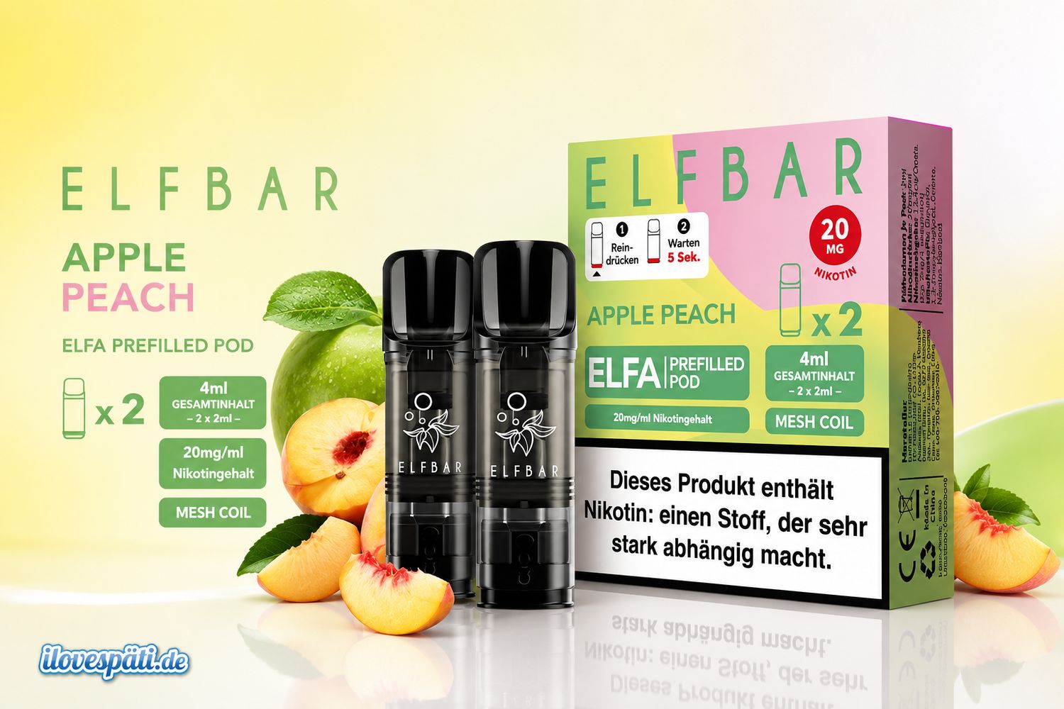 Elfbar ELFA Prefilled Pod – Apple Peach, 20 mg/ml Nikotin, 2er Pack