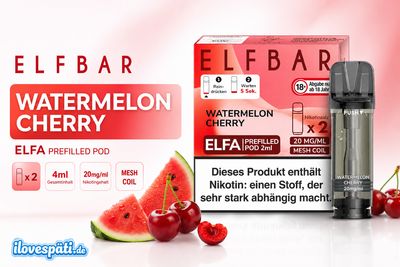 Elfbar ELFA Prefilled Pod – Watermelon Cherry, 20 mg/ml Nikotinsalz, 2er Pack