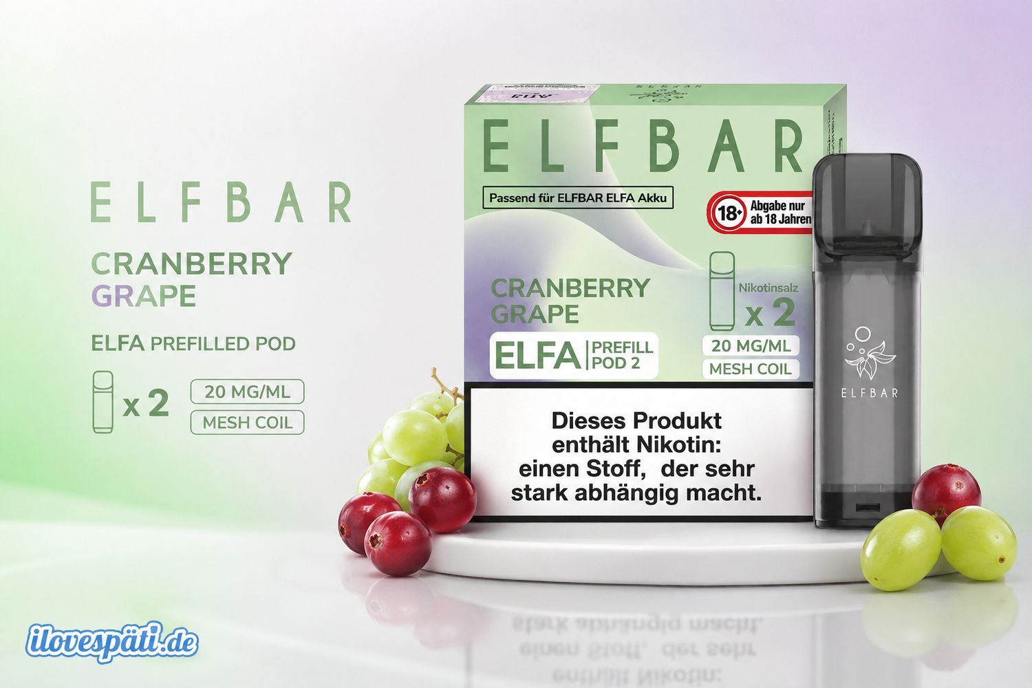 Elfbar ELFA Prefilled Pod – Cranberry Grape, 20 mg/ml Nikotin, 2er Pack