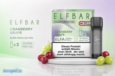 Elfbar ELFA Prefilled Pod – Cranberry Grape, 20 mg/ml Nikotin, 2er Pack