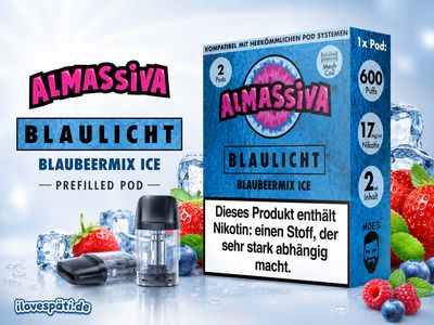 ALMASSIVA Blaulicht Prefilled Pod Blaubeermix Ice 2 Pods 2 ml 17 mg/ml Nikotin