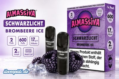 ALMASSIVA Schwarzlicht Prefilled Pod Brombeere Ice 2 Pods 2 ml 17 mg/ml Nikotin