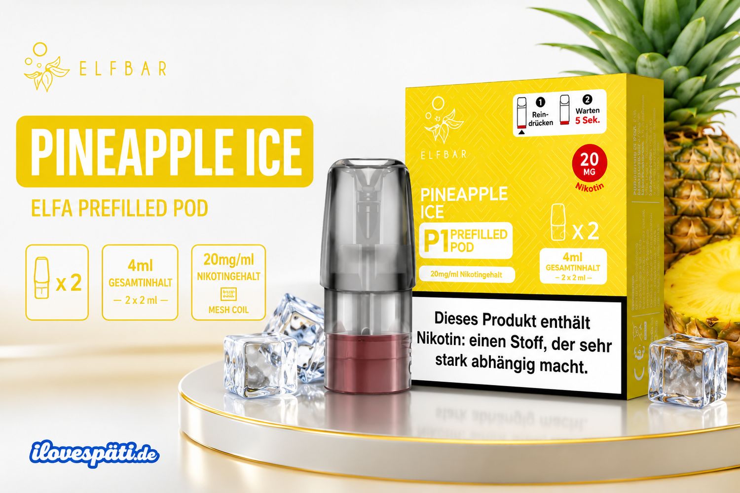 Elfbar Mate 500 P1 Pineapple Ice Prefilled Pod 2x2ml