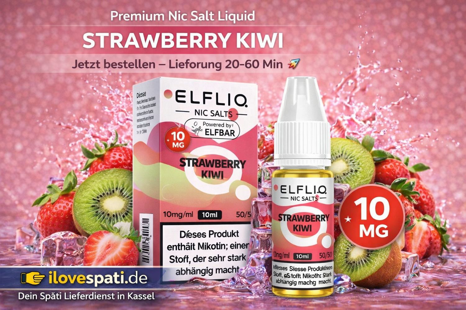 ELFLIQ Strawberry Kiwi 10mg Nic Salt Liquid 10ml
