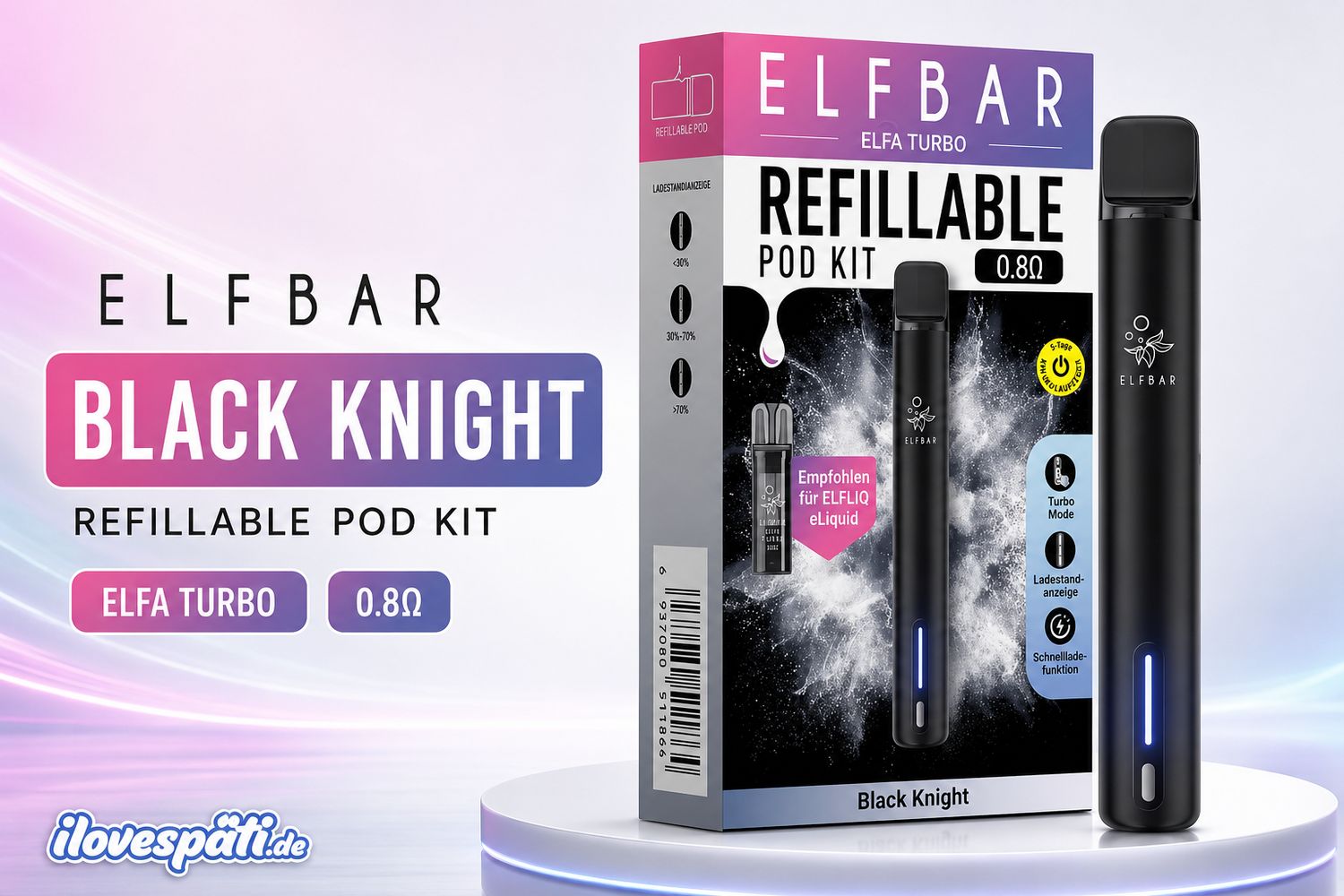 Elf Bar ELFA Turbo Refillable Pod Kit Black Knight 0.8 Ohm