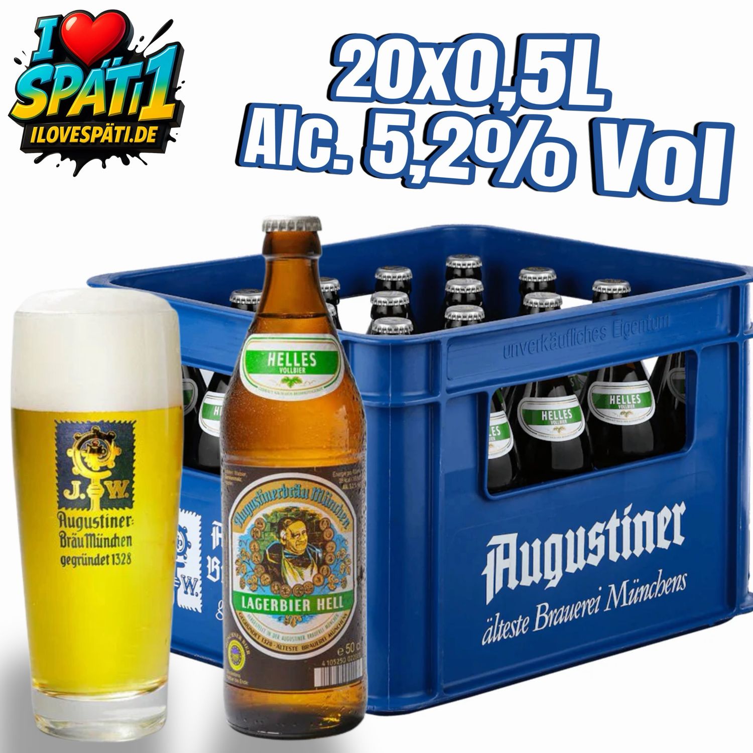 Augustiner Lagerbier Hell Bierkasten 20 × 0,5 l 5,2 % Vol.