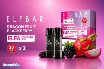 Elfbar ELFA Prefilled Pod – Dragon Fruit Blackberry, 20 mg Nikotin, 2er Pack