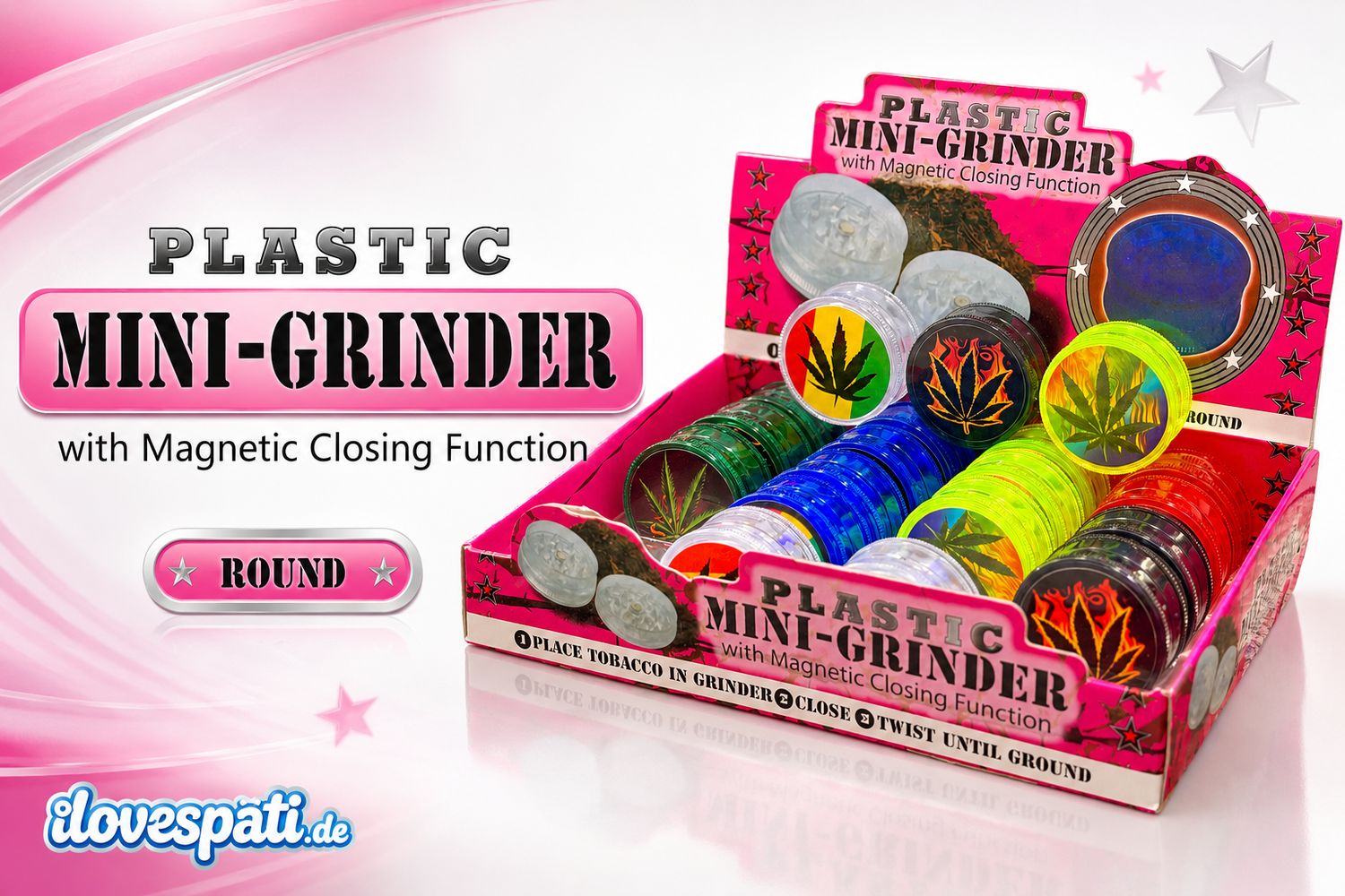 Mini Grinder Kunststoff mit Magnet – 2-teilig | Farben &amp; Motive