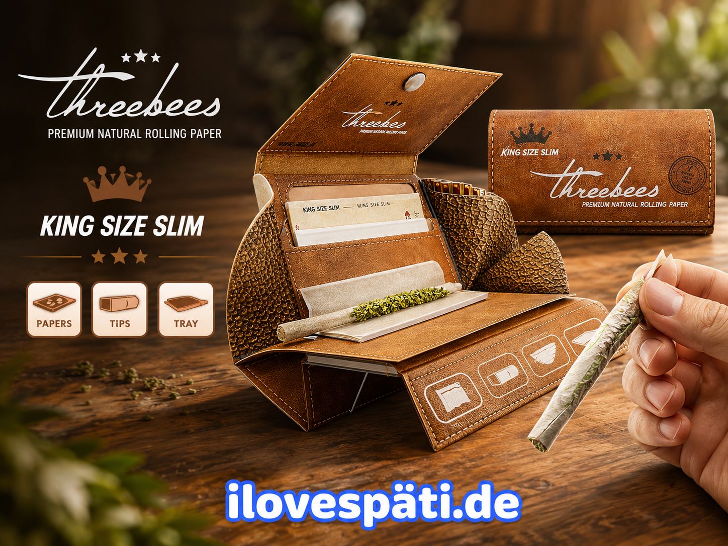 Threebees 3in1 Premium Natural Rolling Paper King Size Slim