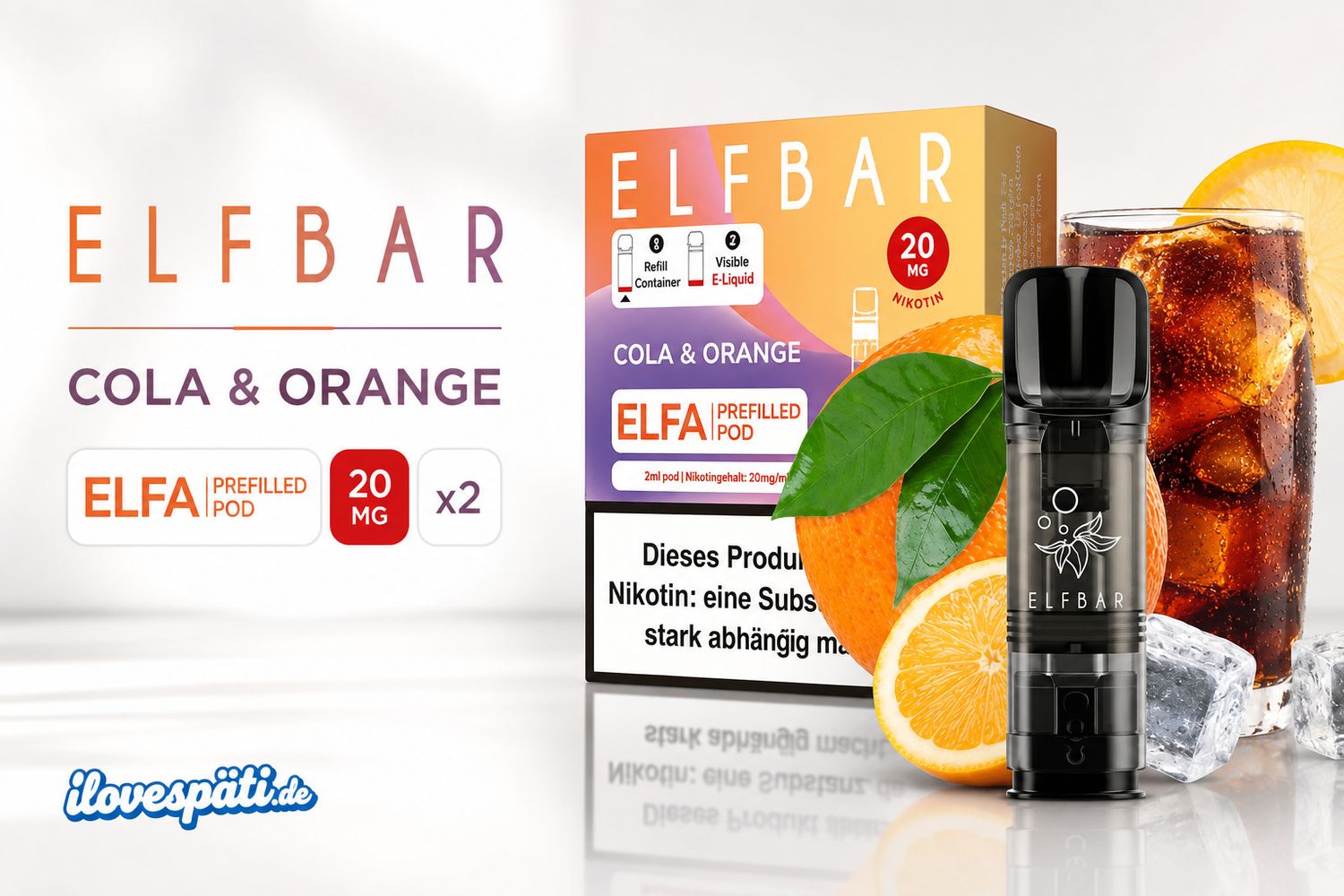 Elfbar ELFA Prefilled Pod – Cola &amp; Orange, 20 mg Nikotin, 2er Pack